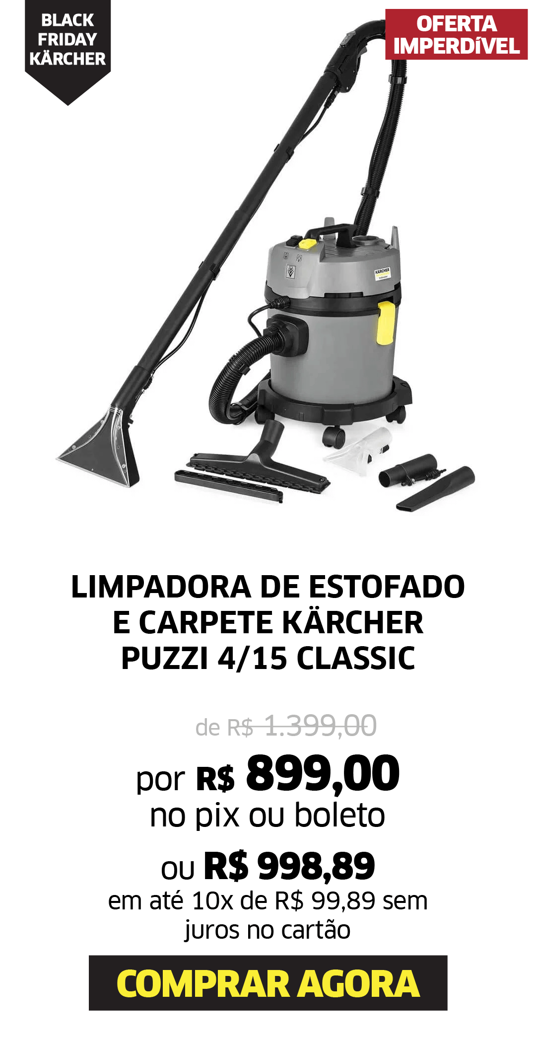 LIMPADORA DE ESTOFADO E CARPETE KÄRCHER PUZZI 4/15 CLASSIC